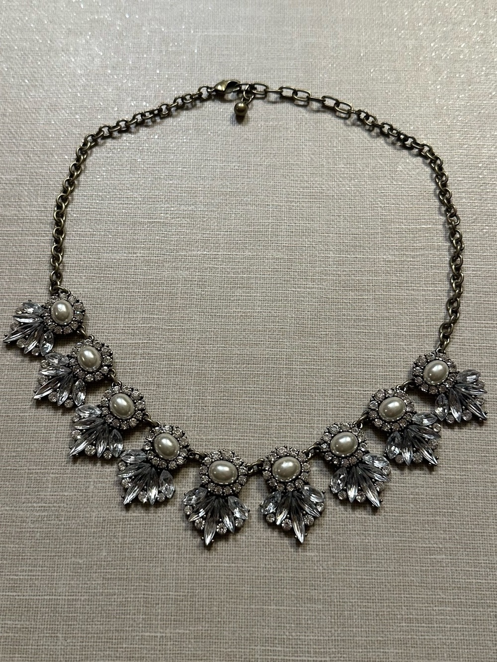 Faux Pearl & Crystal Floral Statement Bib Necklace